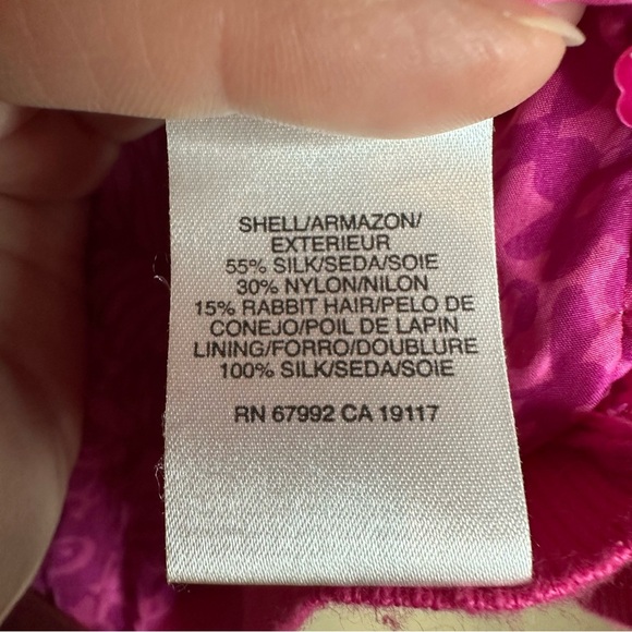 Women Petite Large Pink Cardigan Sweater Silk & Rabbit Barbiecore Flower Girly - Picture 10 of 12